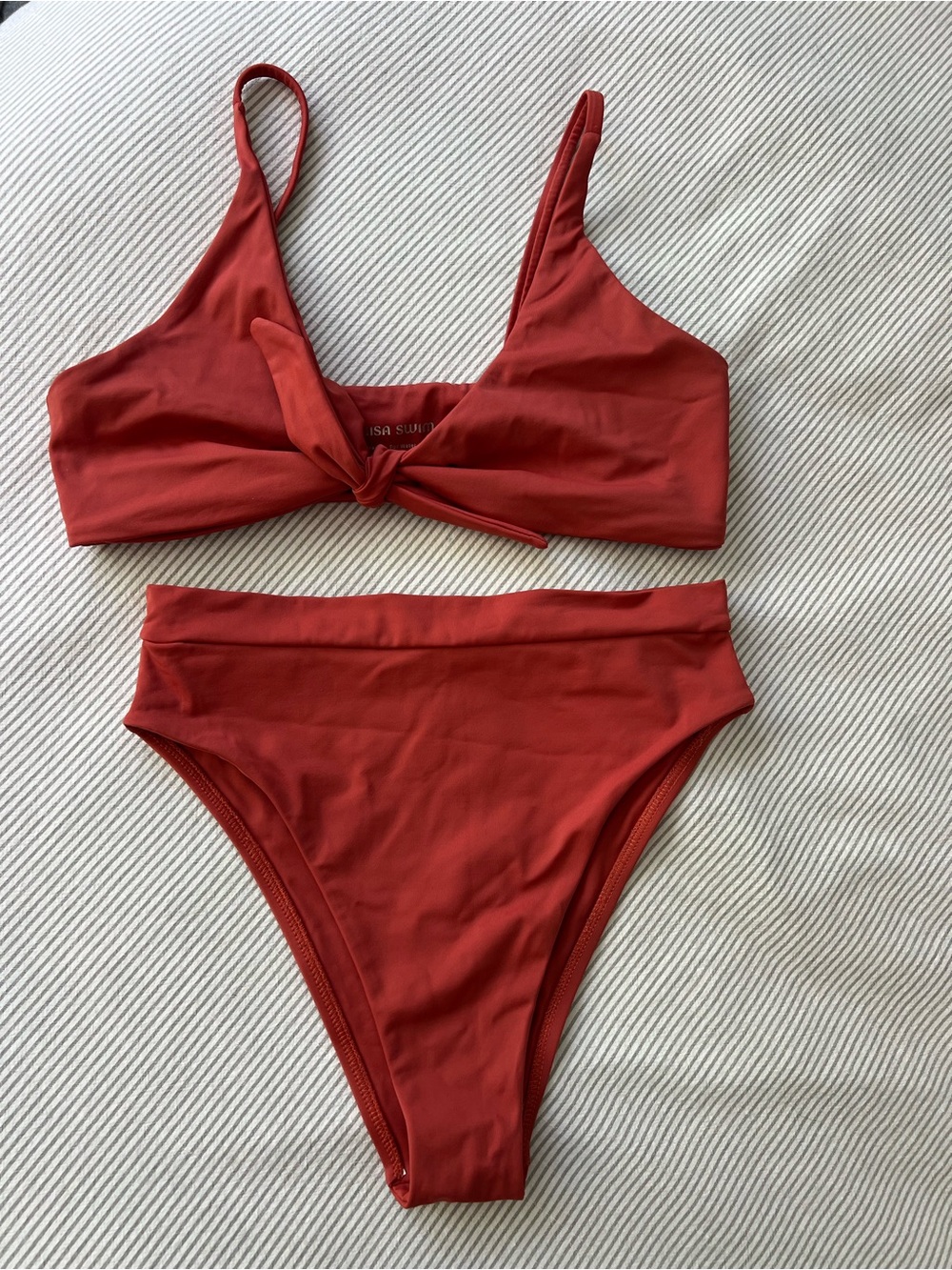Nisa Swim Rust Red Knot High Waist Bikini Set